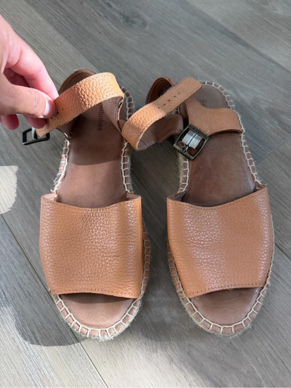 Soludos Tan Leather Espadrille Sandals with Ankle Strap - Picture 2 of 3